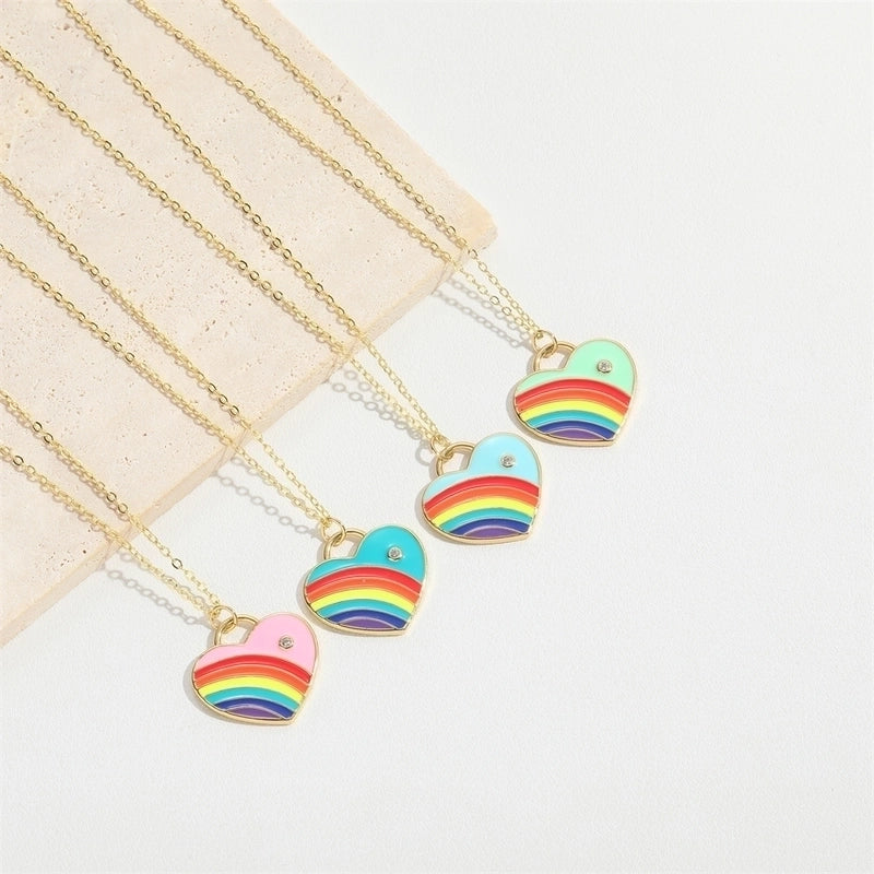 Copper 14K Gold Plated Enamel Inlay Heart Shape Zircon Pendant Necklace