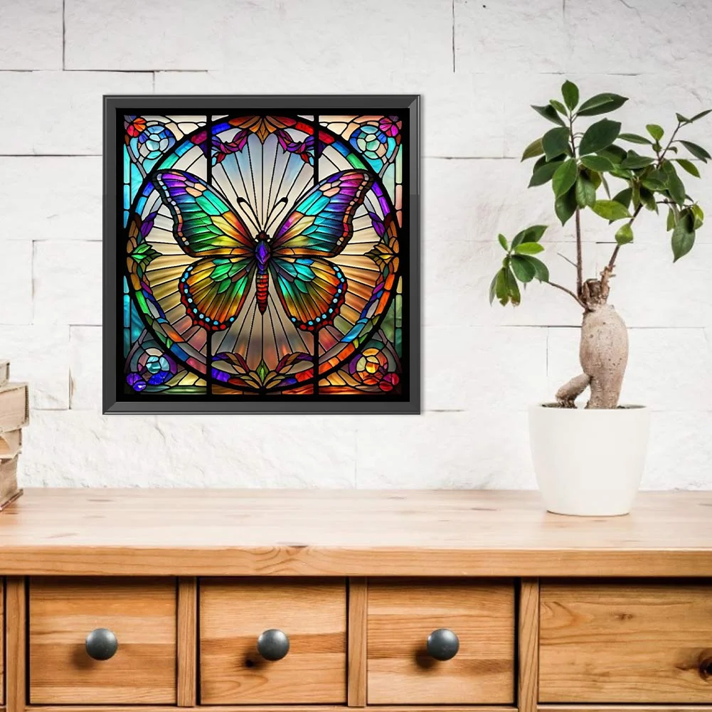 Diamond Painting - Full Round Drill - Stained Glass Butterfly(Canvas|40*40cm)