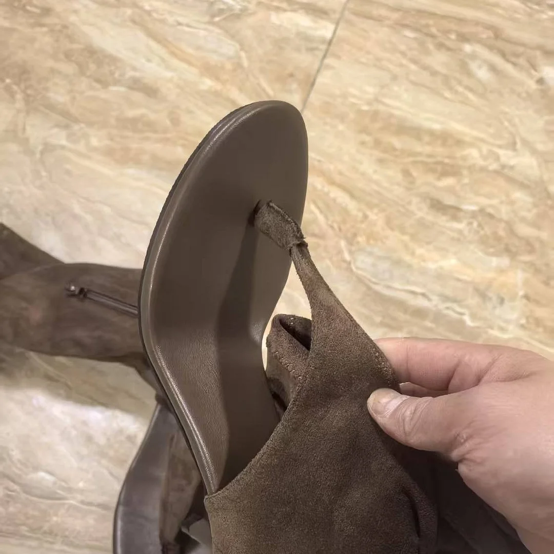 Yyvonne But Knee-Brown Toe Long Boots Women With High Heel Net Red High-Tender Boots Long-Tlenish Sandals