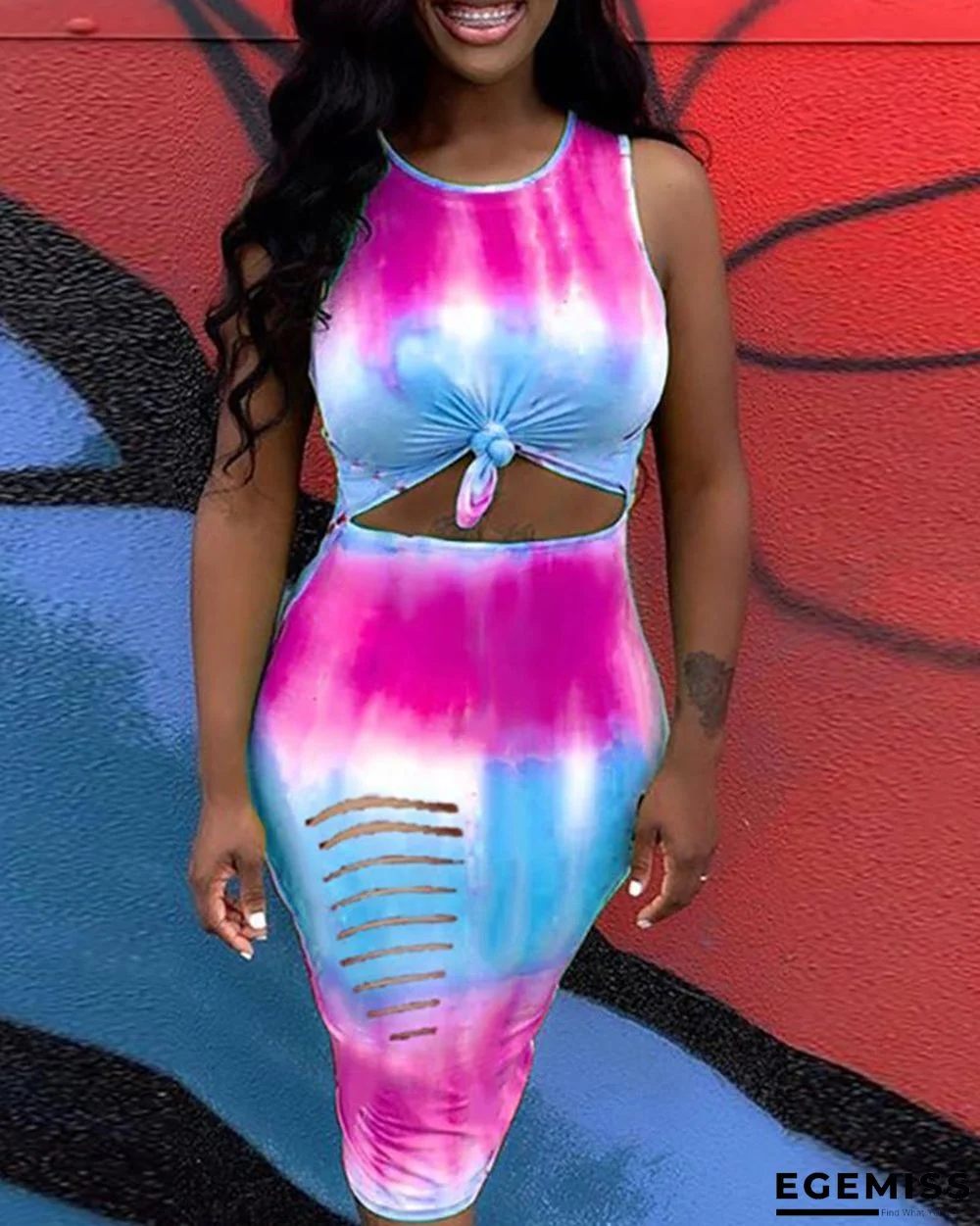 Tie Dye Print Burnout Bodycon Dress | EGEMISS