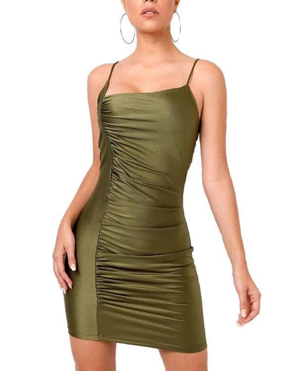 Women's Irregular Pure Color Slim Nightclub Crinkled Sling Dress