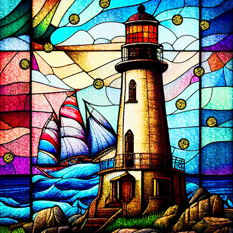 Glass Lighthouse 30*30CM(Canvas) Full Round Drill Diamond Painting gbfke