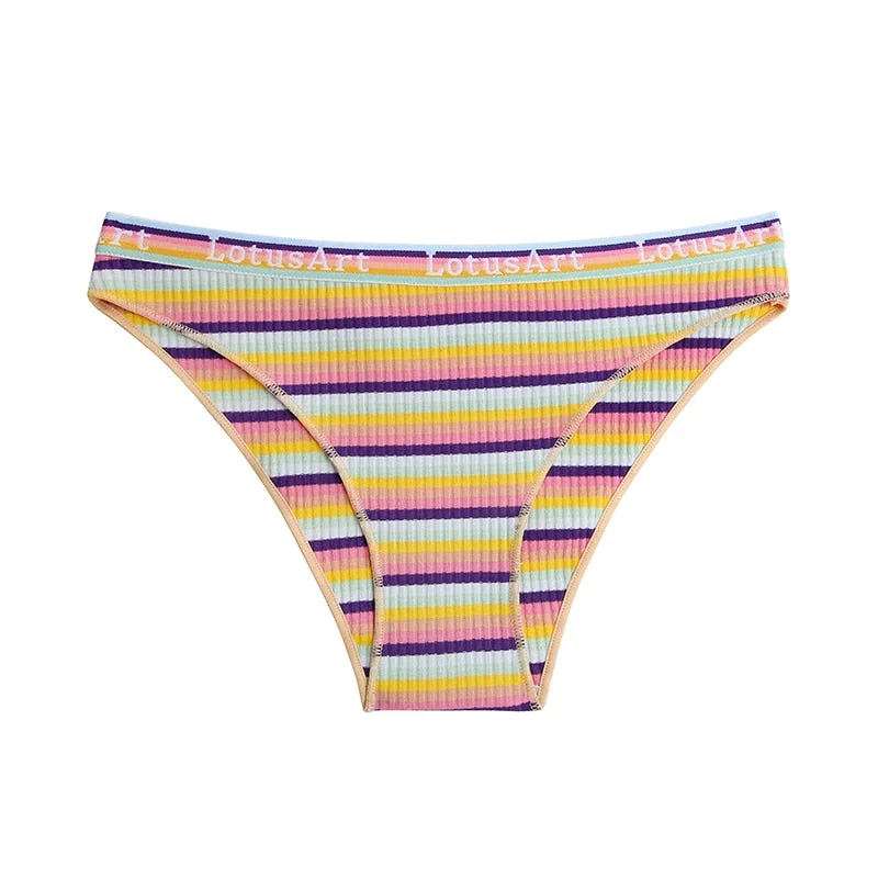 FINETOO Women Rainbow Panties Trendy Colorful Stripes Briefs Sexy Low Waist Underwear Women's Cotton Underpants Ladies Intimate