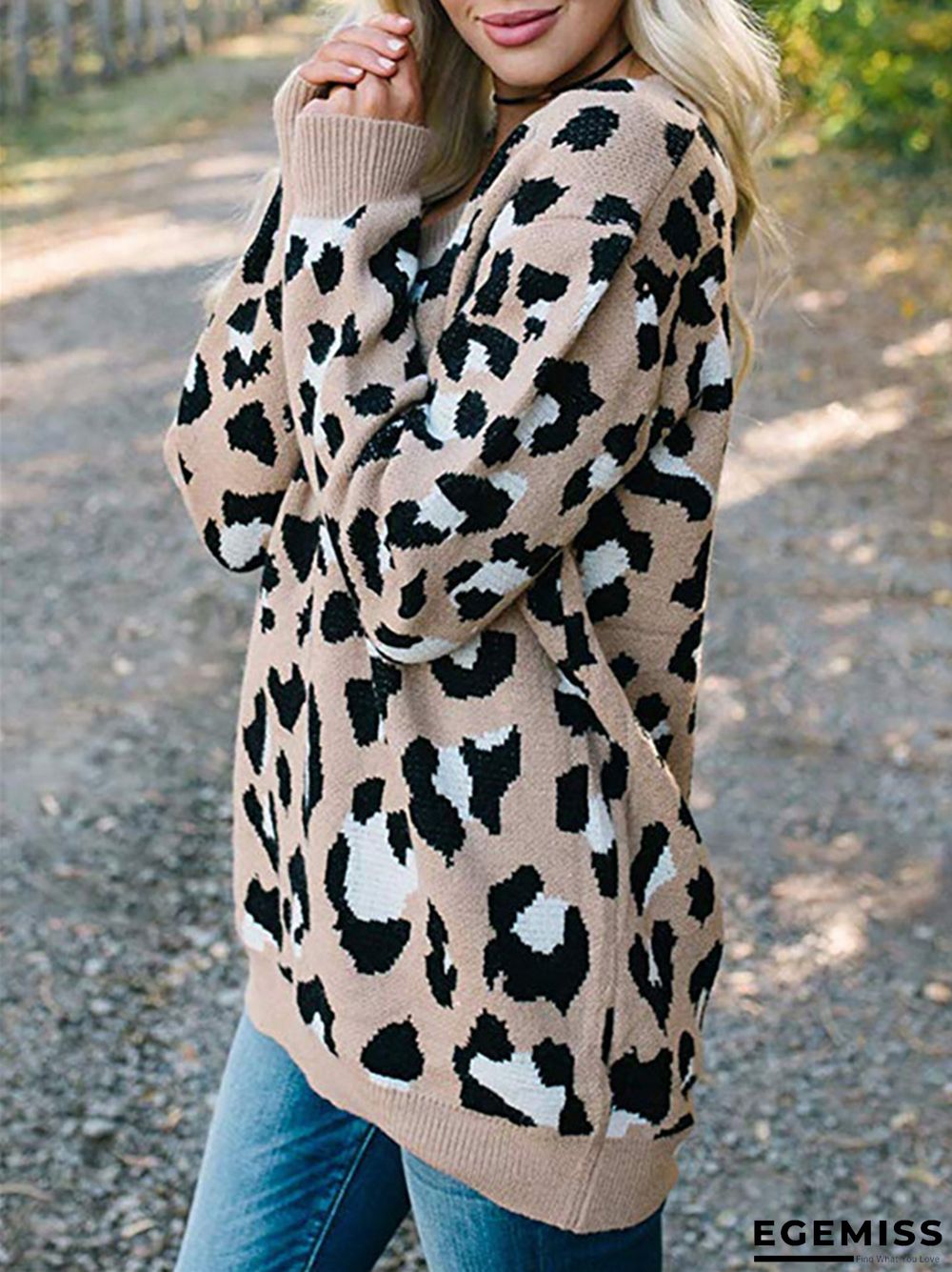Fashion Leopard Jacquard V-neck Sweater | EGEMISS
