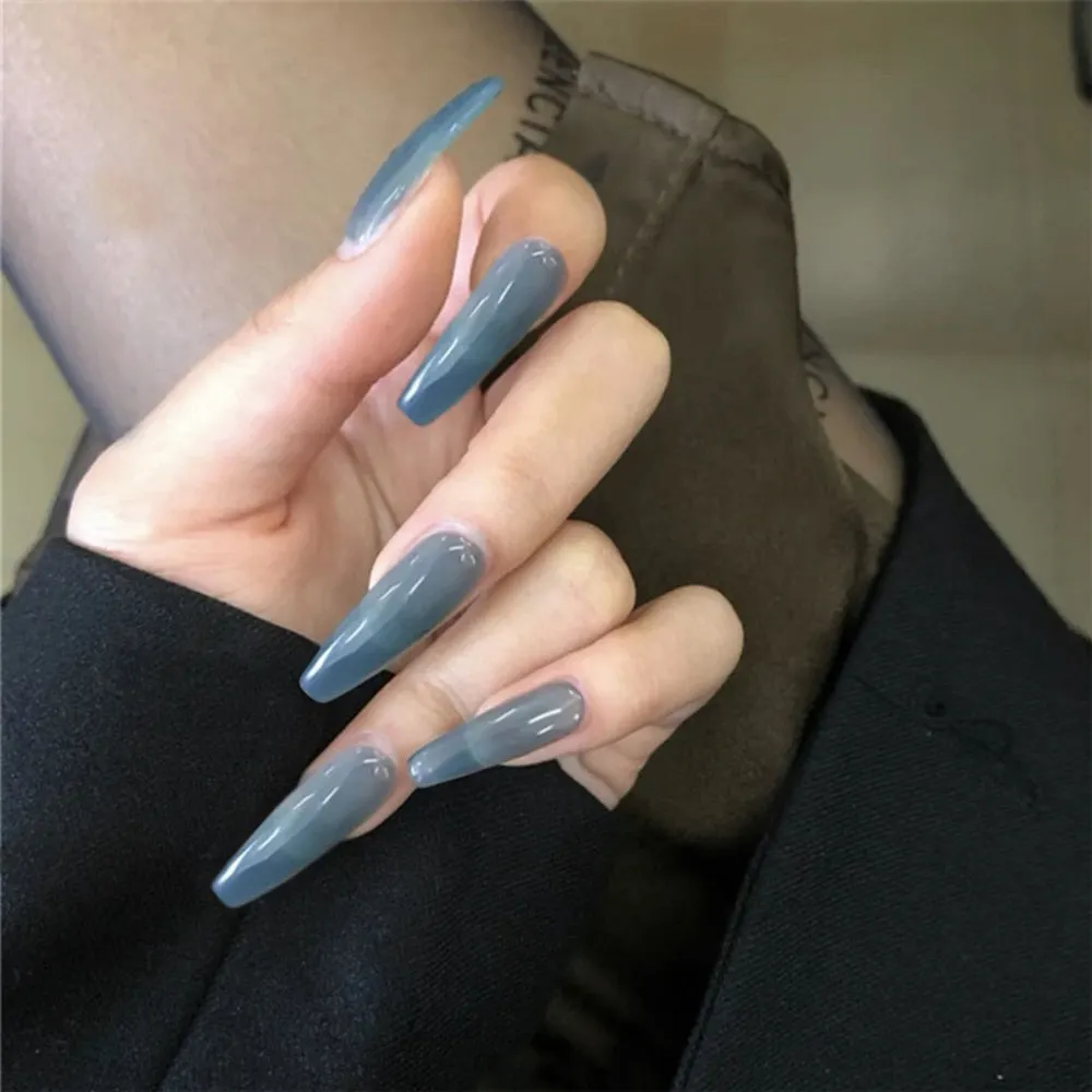 24Pcs Detachable False Nails Long Ballerina Artificial Fake Nails Full Cover Jelly Red Coffin Nail Tips DIY Manicure Tool 515-1-Nail Inspo