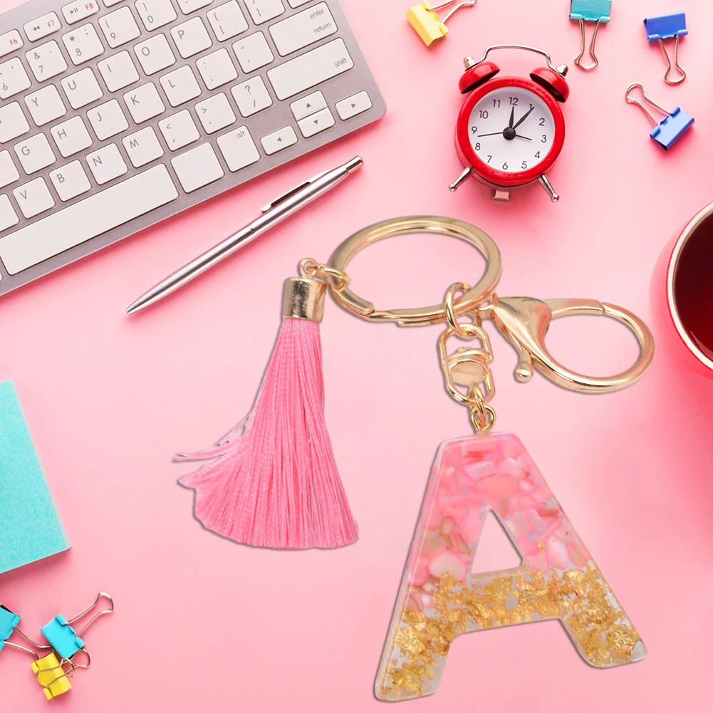 Resin Initial Key Ring with Tassel Alphabet Keyring for Car Keys Wallet Handbags