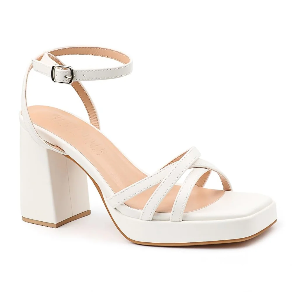 90mm Women's Chunky Heel Ankle Strap Sandals Comfortable Square Open Toe Sandals Summer Banquet Wedding Party Shoes-MERUMOTE