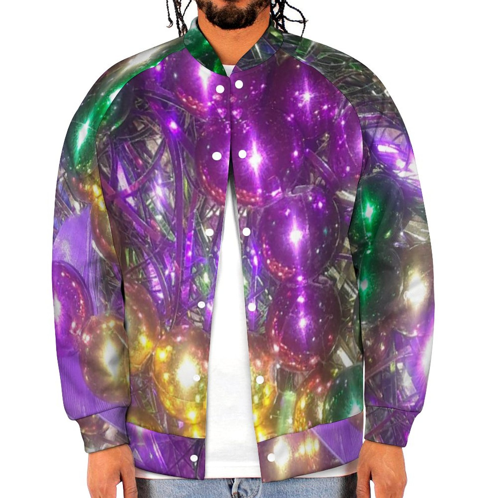 Spring and Fall Mardi Gras Sweatshirt Jacket Mens Casual Lightweight Button Up Bomber Jacket Outwear 2XS-6XL