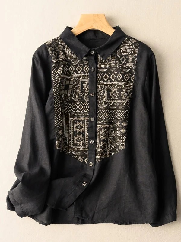 Classic Print Pattern Ethnic Style Button Down Casual Shirt