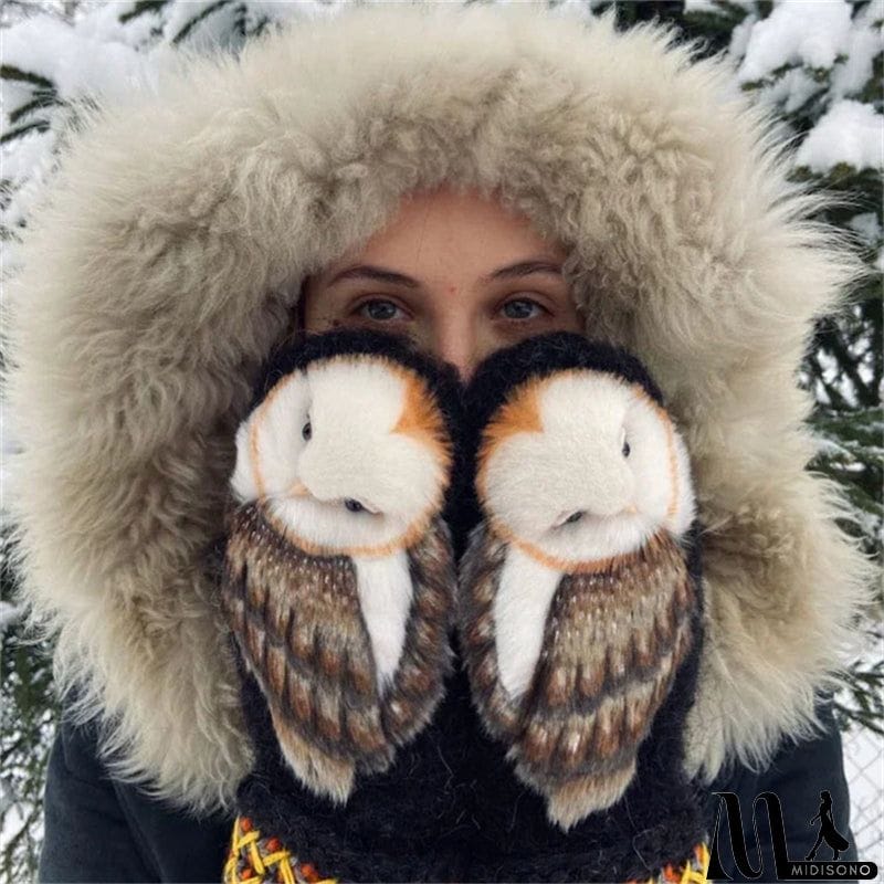 MidiSono - Super Cute 3D Owl Knitted Wool Warm Nordic Mittens for Women