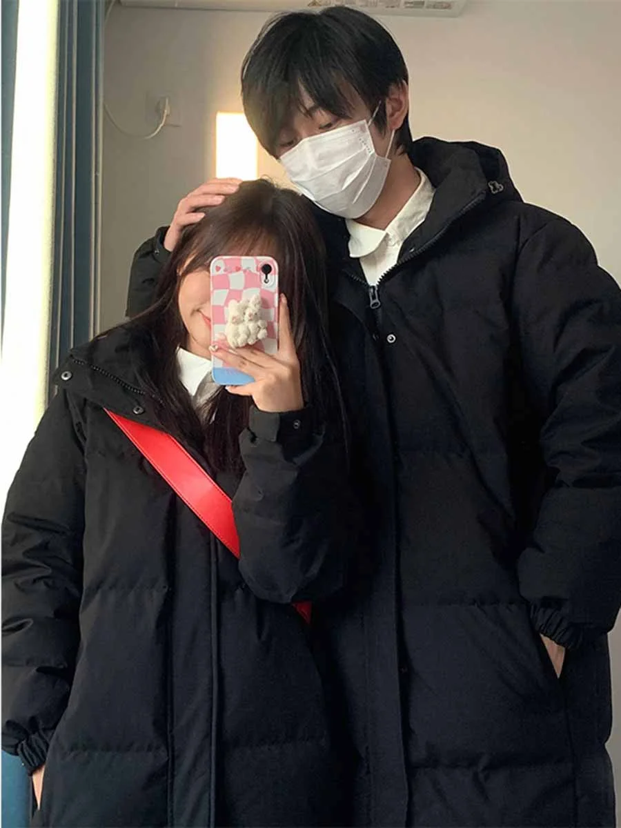 Toloer In The Play Add Thick Down Jacket Female Long Style Add Thick Hooded Over The Knee College Wind Silver Ion Students Lovers Coat-Outfit Ideas