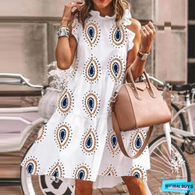 Elegant Butterfly Sleeveless Mini Dress Summer Colorful Dot Print Women Beach Sundress Retro Casual O-Neck Party Dress Vestidos