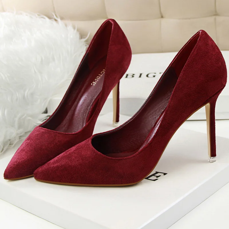 Abebey Shoes Women 9 Cm Heels Suede Woman Pumps Pointed Toe High Heels Stiletto Party Shoes Fashion Wedding Shoes Large Size 43