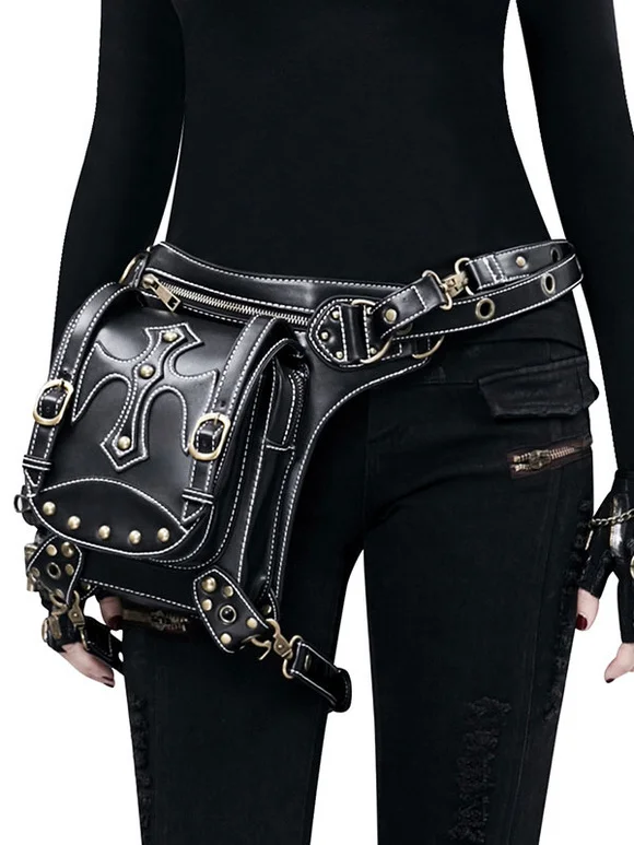 Steampunk Lolita Bag Black PU Leather Rivets PU Leather Backpack Gothic Lolita Accessories Novameme