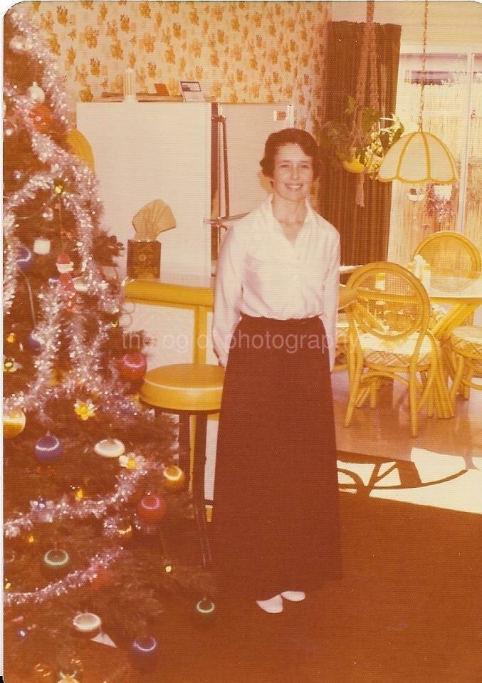 Christmas Girl TREE Woman FOUND Photo Poster paintingGRAPH Color Snapshot VINTAGE 911 14 C