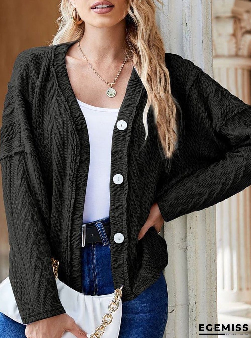 Loose Casual Jacquard Sweater Cardigan | EGEMISS