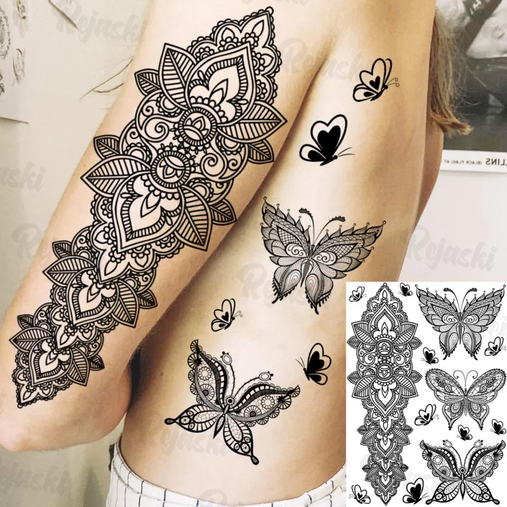 Sdrawing Elephant Pendant Temporary Tattoos For Women Men Lion Butterfly Snake Feather Fake Tattoo Sticker Glamour Back Body Tatoos