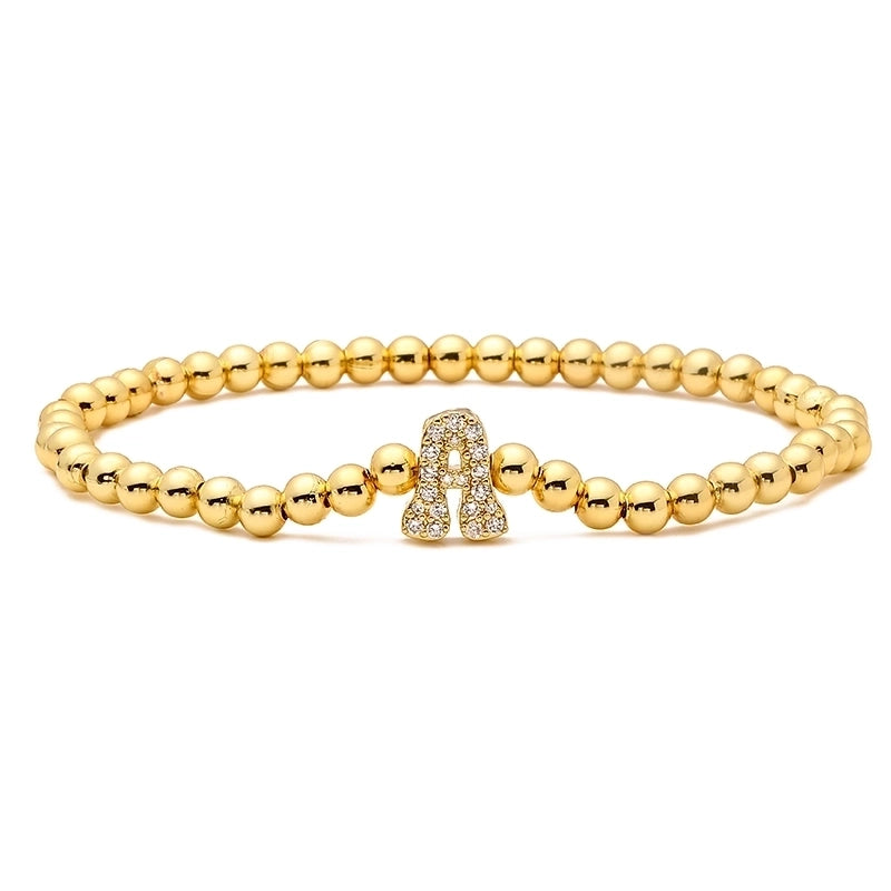 Vintage Style Minimalist Classic Style Letter Copper Zircon 18K Gold Plated Inlay Bracelets