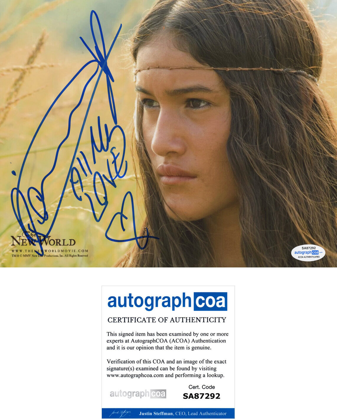 Q'ORIANKA KILCHER signed THE NEW WORLD