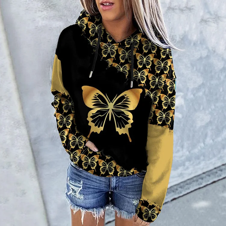 Casual Butterfly Print Long Sleeve Hoodie