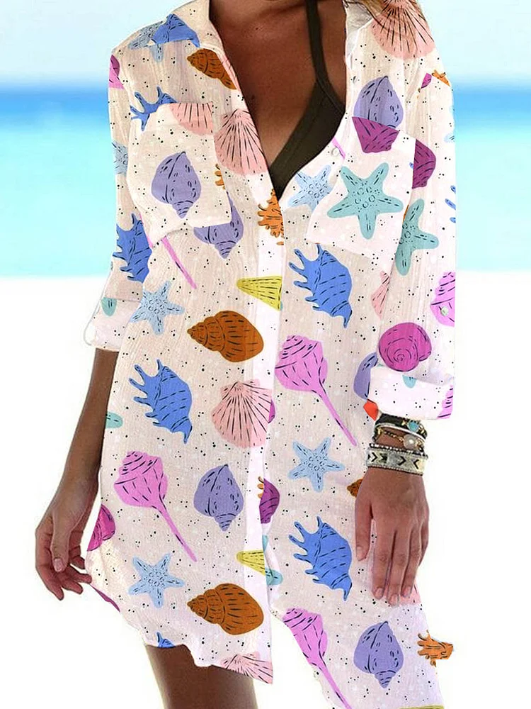 Women's Colorful Conch Pattern Casual Dress Shift Dress Mini Dress