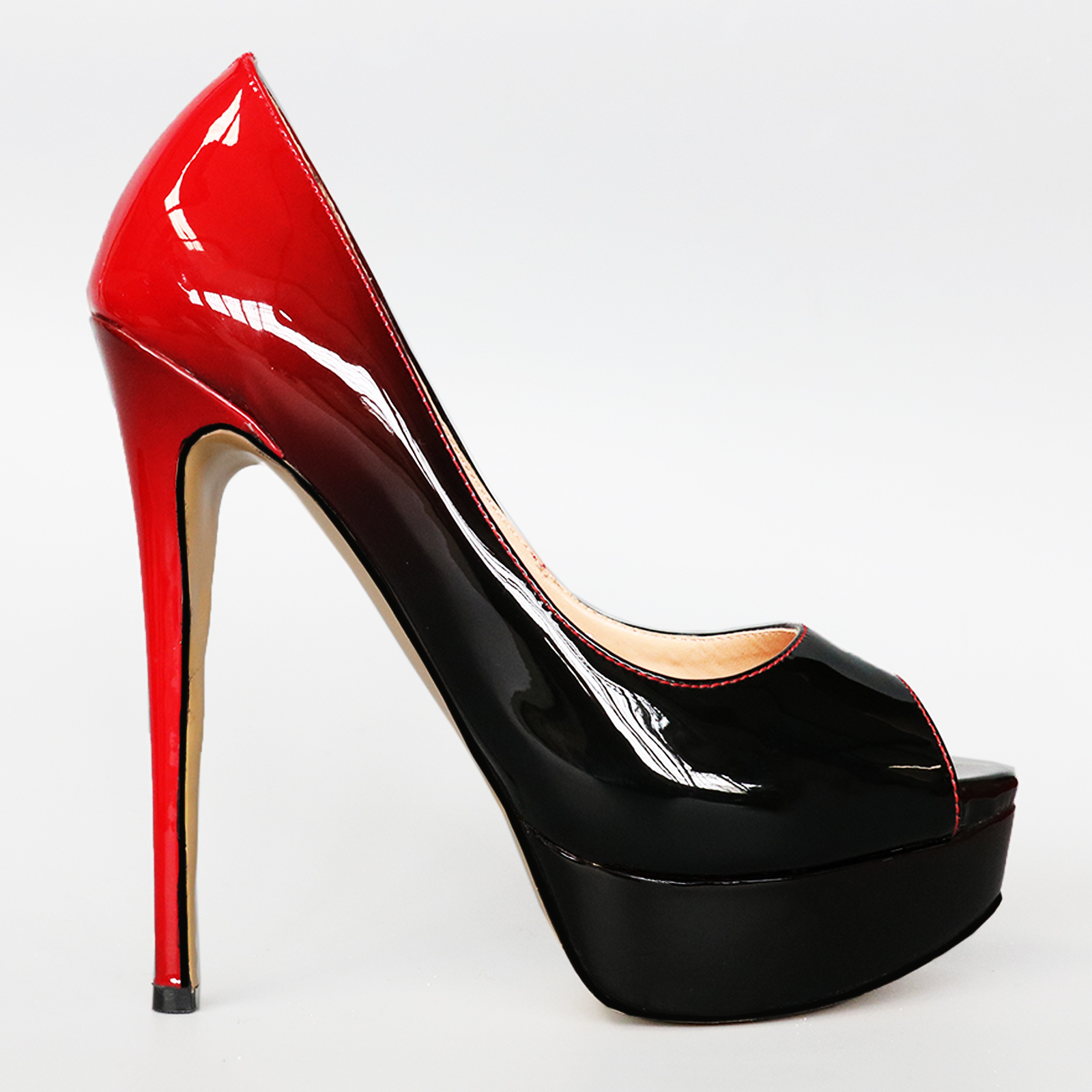 150mm Sky High Platform Pumps Gradient Color Red Black-vocosishoes