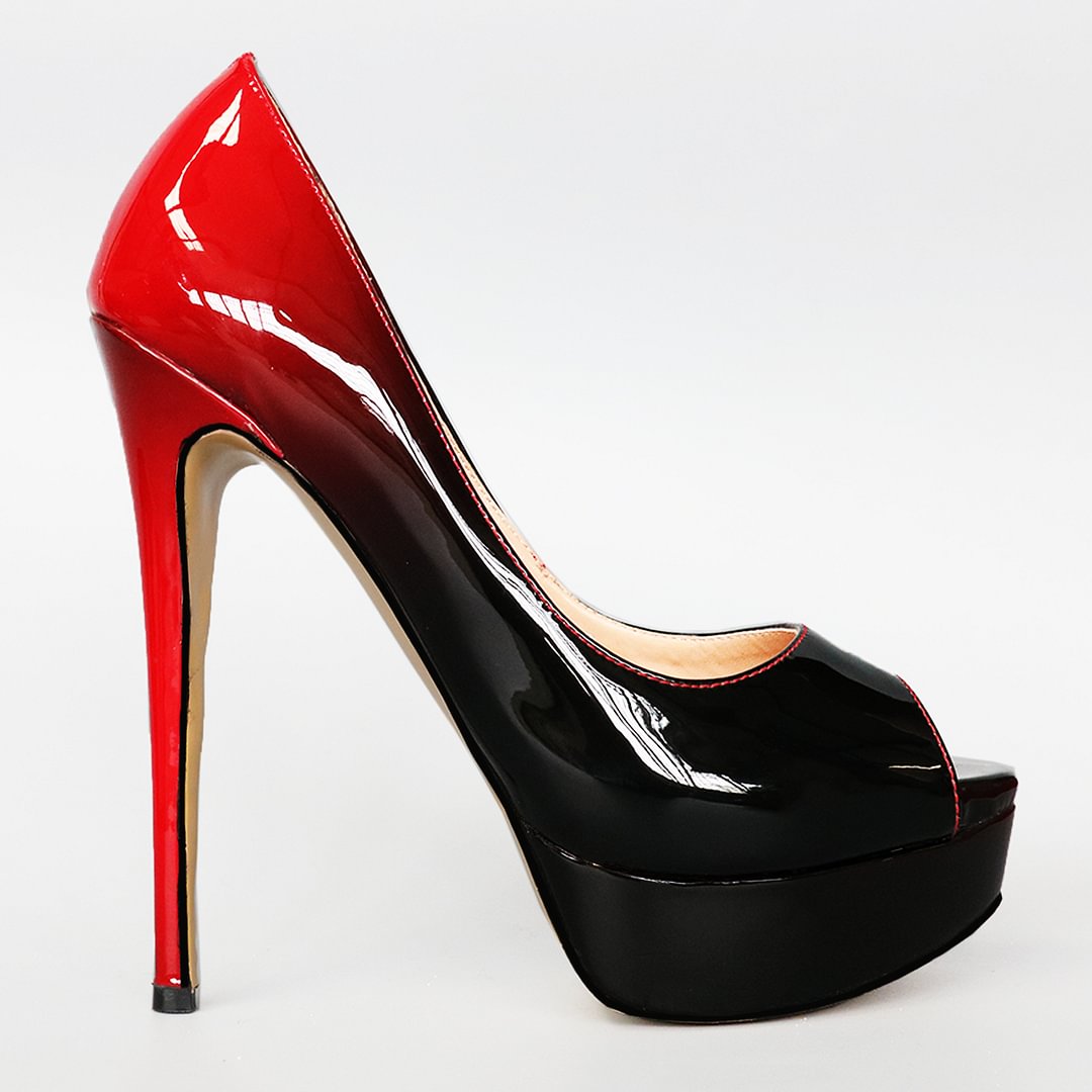 150mm Sky High Platform Pumps Gradient Color Red Black-vocosishoes