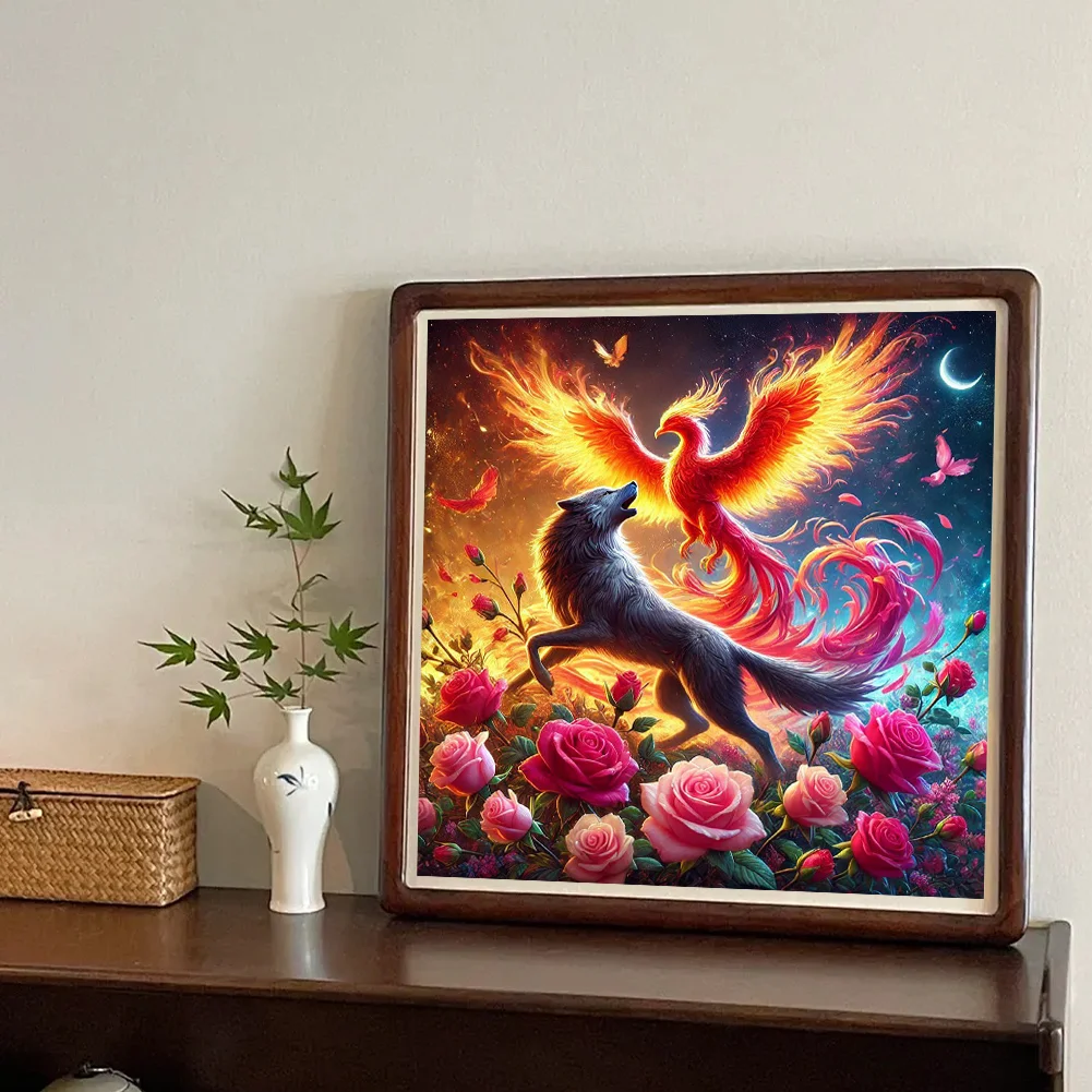 Diamond Painting - Full Round Drill - Rose Phoenix Wolf(Canvas|40*40cm)