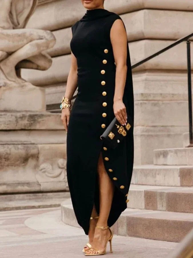Women'S Slim-Fit Dress With Metal Buttons 