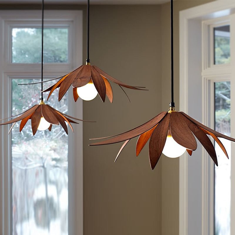 Personality Art Petal Shape Chandelier Wood Pendant Light