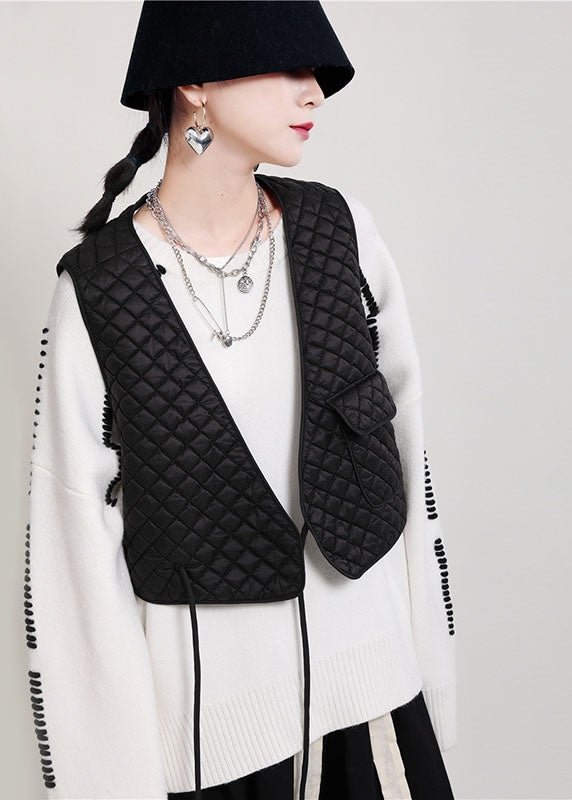 Loose Black V Neck Pockets Fall Sleeveless Vest