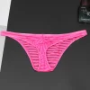 Men's Low Waist Breathable Striped Ultra Thin Transparent Ice Silk Briefs