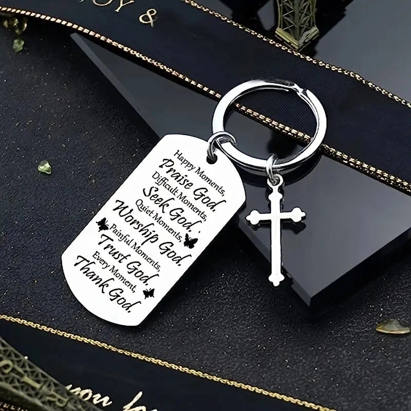 Artistic Cross Letter Stainless Steel Unisex Bag Pendant Memorial Keychains