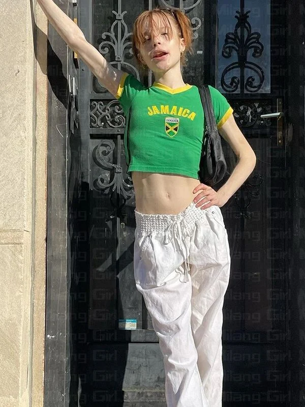 Uveng 2024 Summer Summer Short-Sleeved T-Shirt Y2K Round Collar Clothing Bottom Women's Clothing