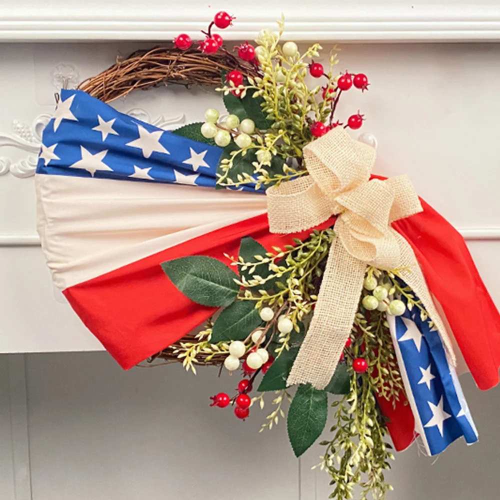 American Independence Day Rattan Simulation Wreath Ornament Door Hanging