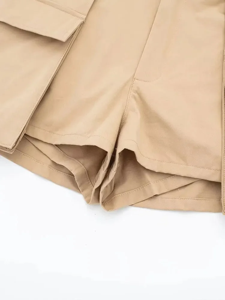 Nncharge TRAF Summer Fashion Women Cargo Shorts Skirts Asymmetric High Waist Zipper Big Pockets Skorts Female TRAF Short Pants