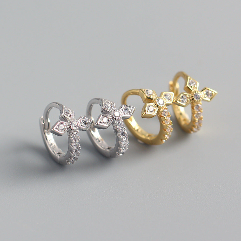 925 Sterling Silver Korean Amur adonis Silver Diamond Inlay Stud Earrings