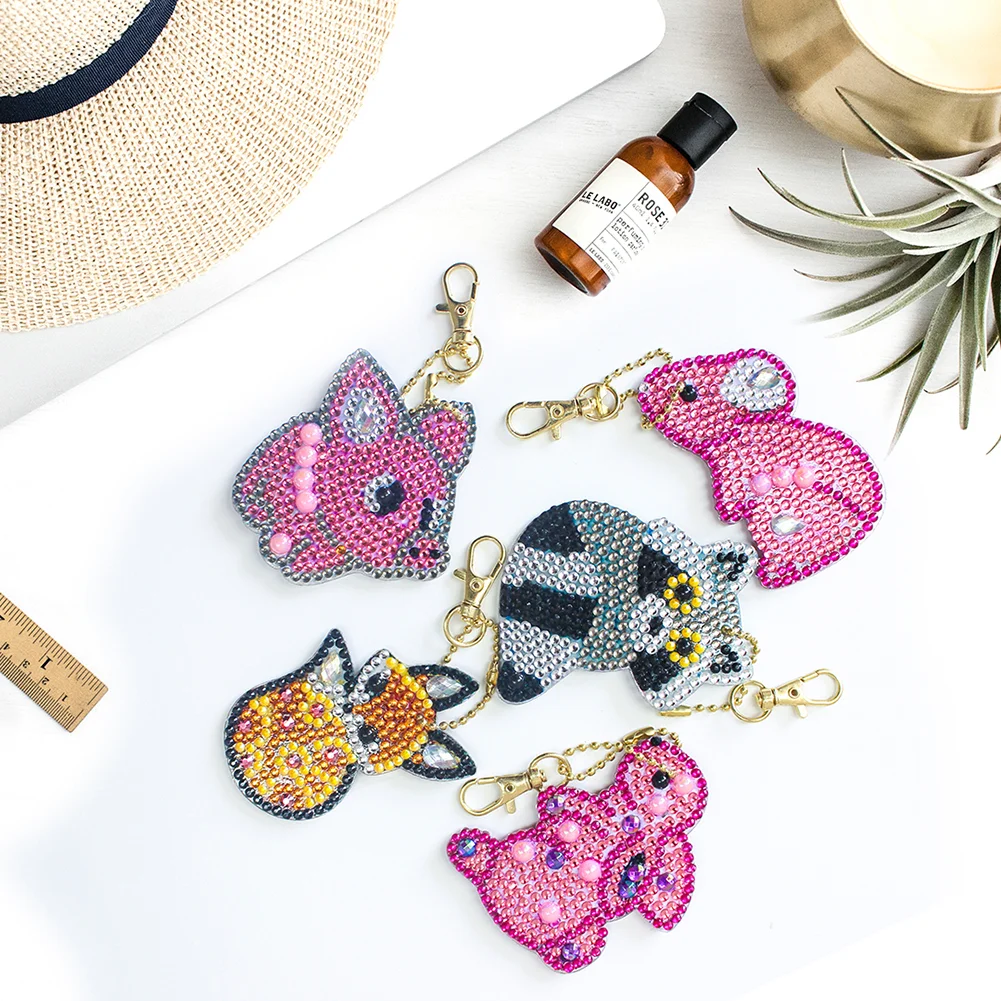 5pcs/set DIY Full Drill Special Shaped Diamond Painting Animal Keychain