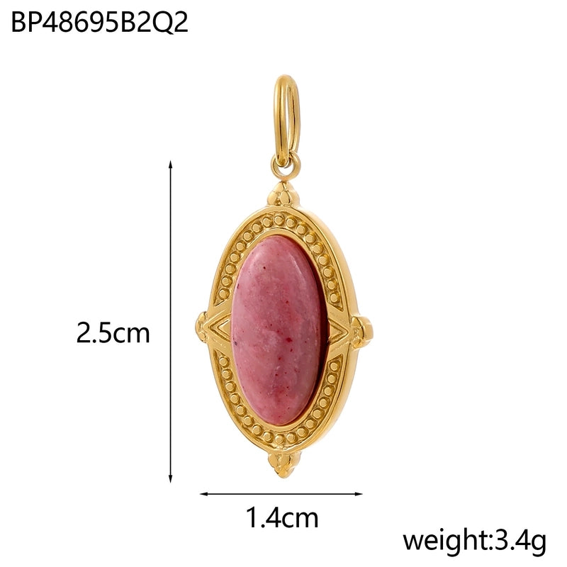 1 Piece 14*25mm 304 Stainless Steel Natural Stone Oval Pendant Jewelry Accessories