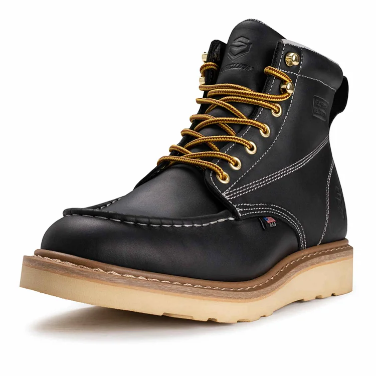 6”  Men Black Wedge Moc Toe Soft/Steel Toe Work Boots Surewaystore