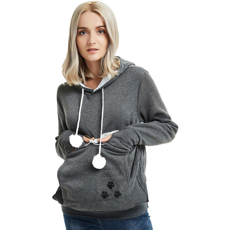Womens Hoodies Pet Holder Cat Dog Kangaroo Pouch Carriers Pullover