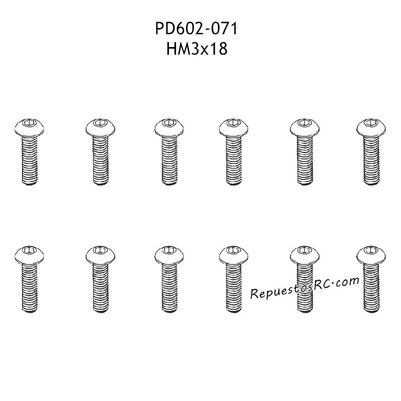 PD RACING TK10 Piezas HM3X18 Tornillo Hexagonal de Cabeza Plana PD602-071