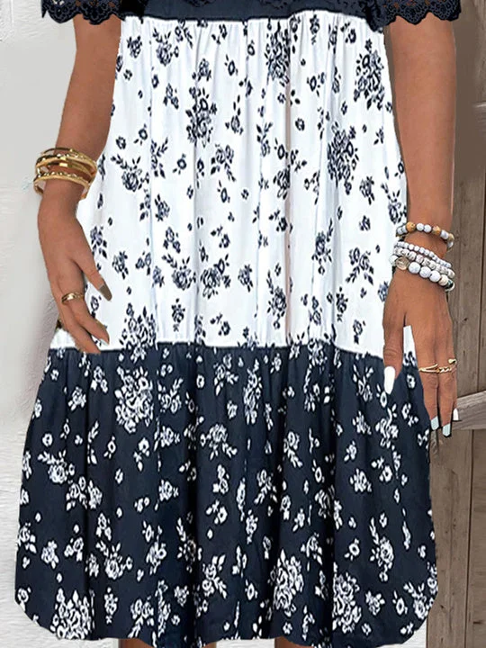 Women Half Sleeve V-neck Solid Color Dress