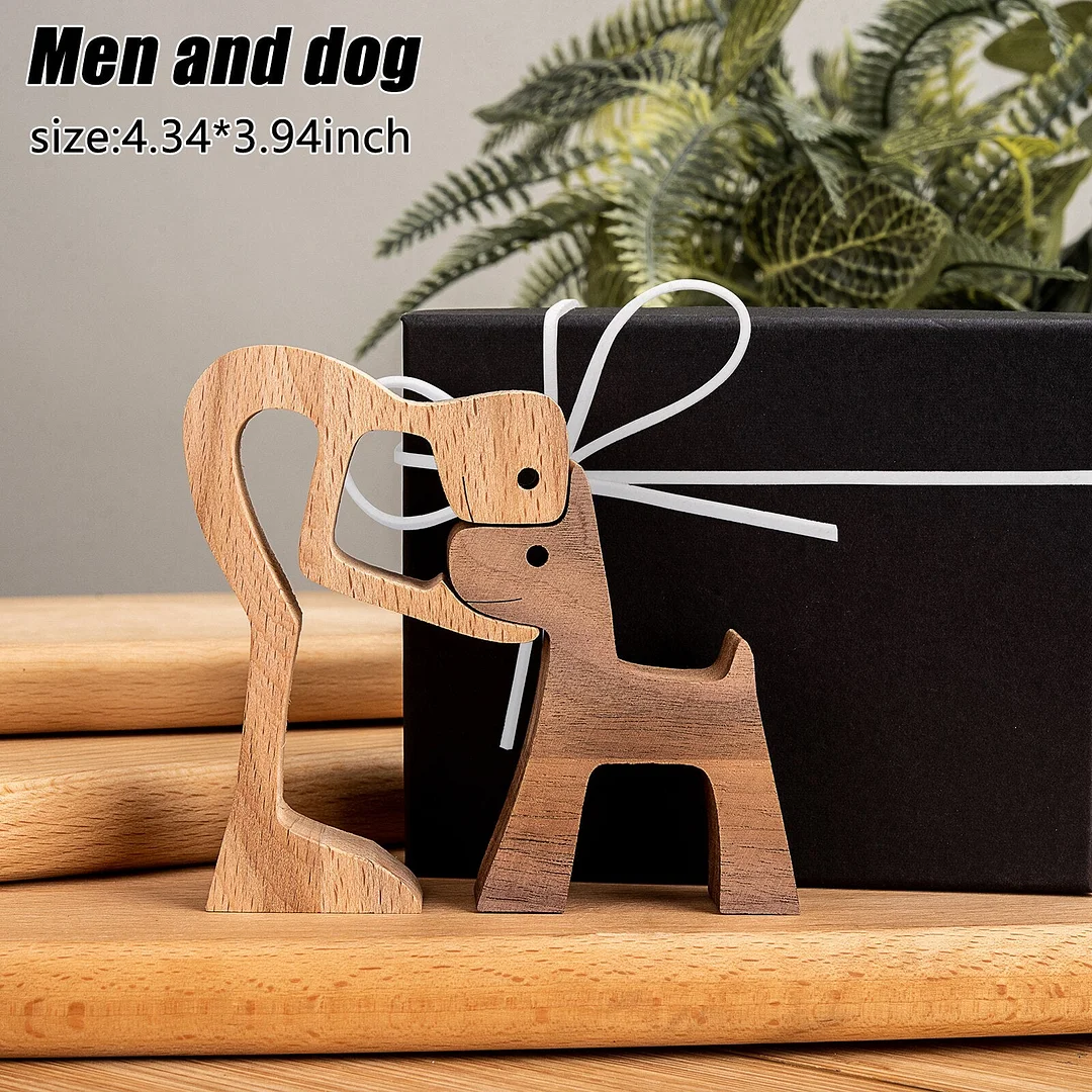 Puppy Family Wood Dog Carving Ornament Wood Dog Craft Figurine Desktop Table Ornament Home Decoration For Dog Pet Lover Gifts
