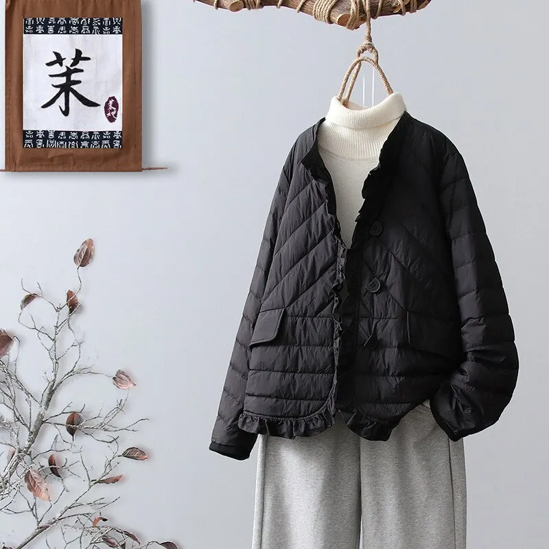 Winter Jacket Roffles Woherb 2022 New Quilted Winter Duck Down Coat Ultra Light Thin Puffer ...