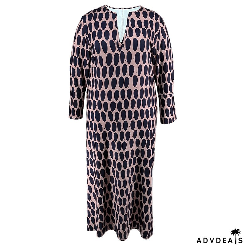 Plus Size Women Turndown Collar Long Sleeve Slit Dress