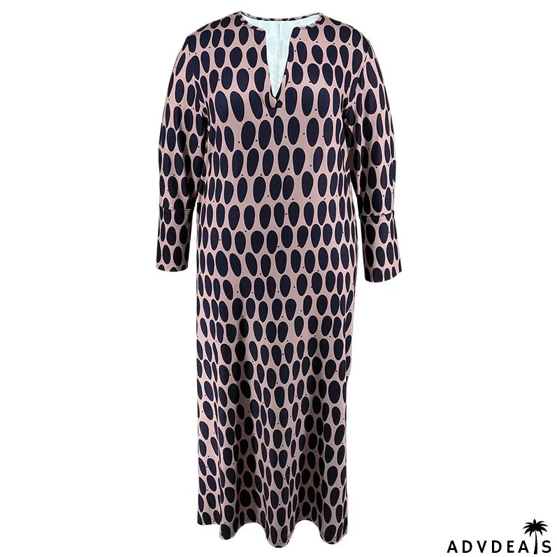 Plus Size Women Turndown Collar Long Sleeve Slit Dress