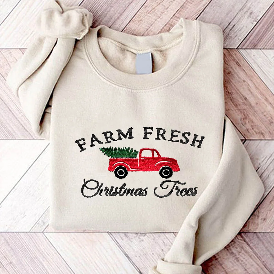 Eagerlys Farm Fresh Christmas Tree Embroidered Sweatshirt Eagerlys