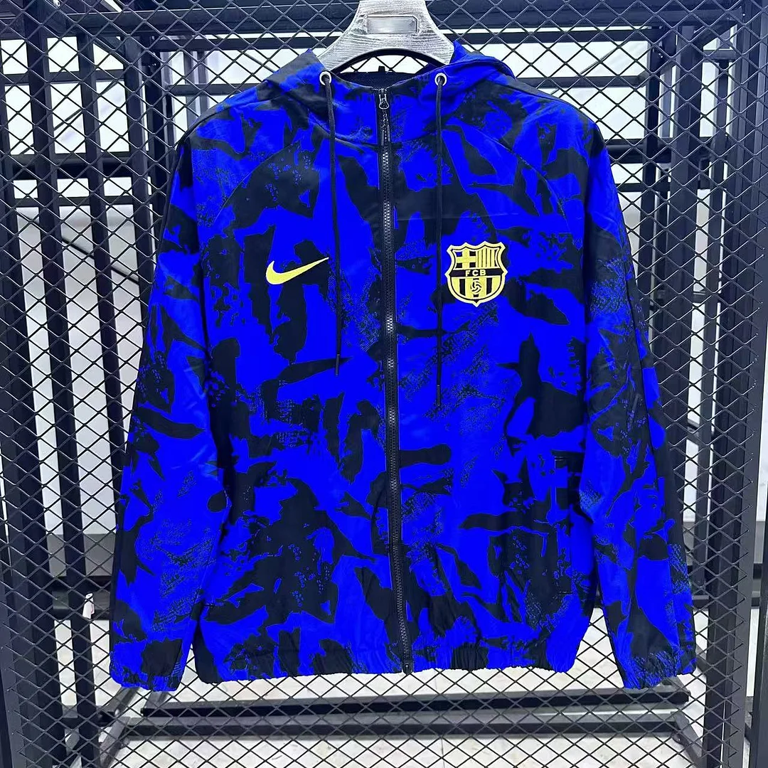 2025/2026 Barcelona Windbreaker Blue and Black Coat 