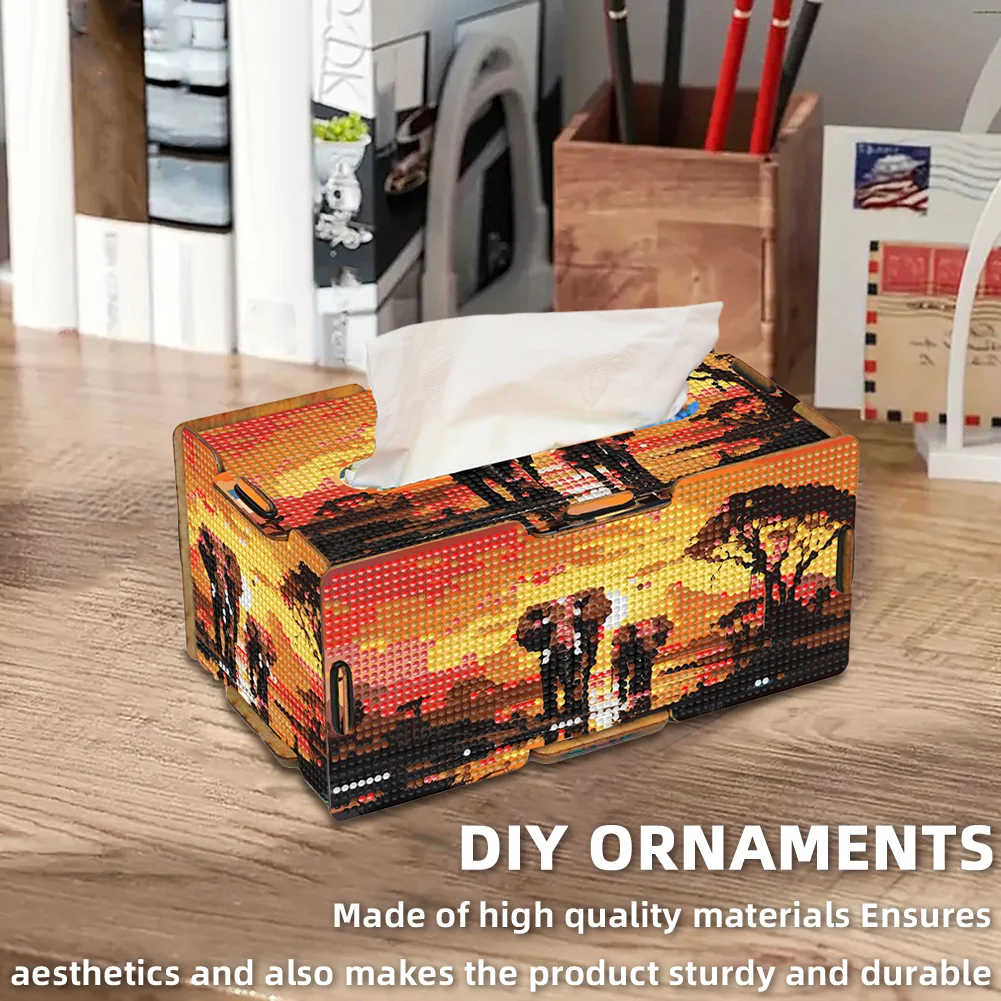 Diamond Painting Tissue Box Kits Decorative Rhinestone Craft Kit (Elephant)